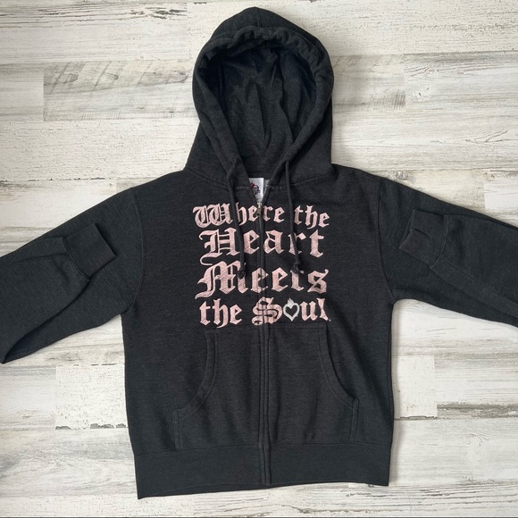 House of Blues Tops House Of Blues Gray Hoodie With Pink Lettering